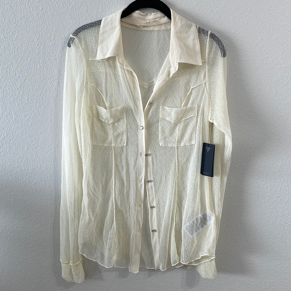 NWT Guess sheer cream-colored woven blouse